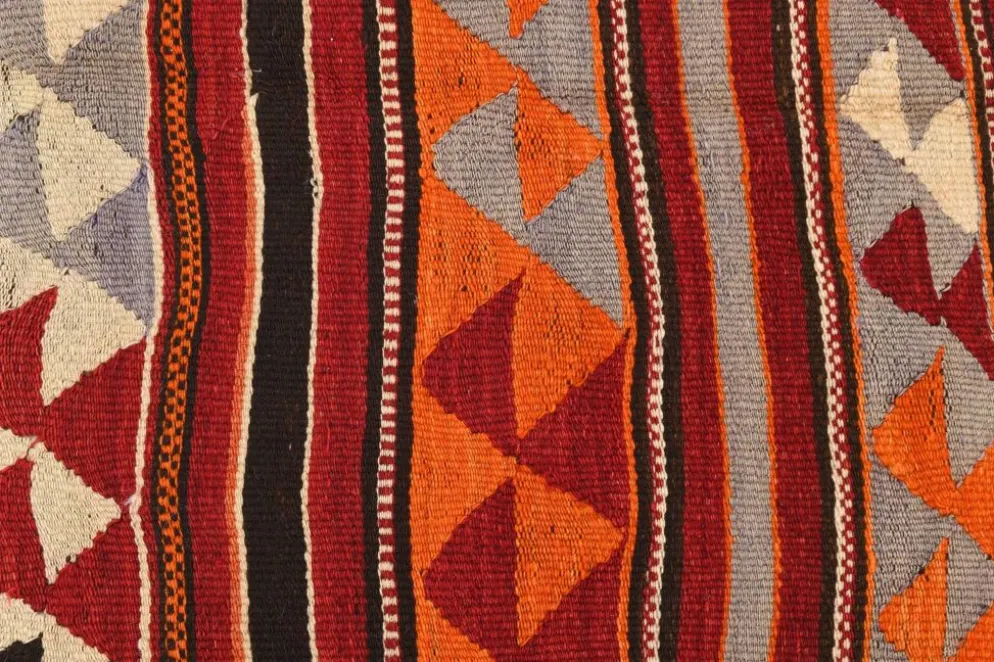 Tapis Kilim turc rouge et bleu 4x9, tapis de salon, Kilim vintage 133x272 cm