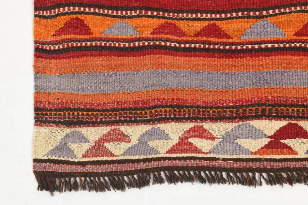 Tapis Kilim turc rouge et bleu 4x9, tapis de salon, Kilim vintage 133x272 cm