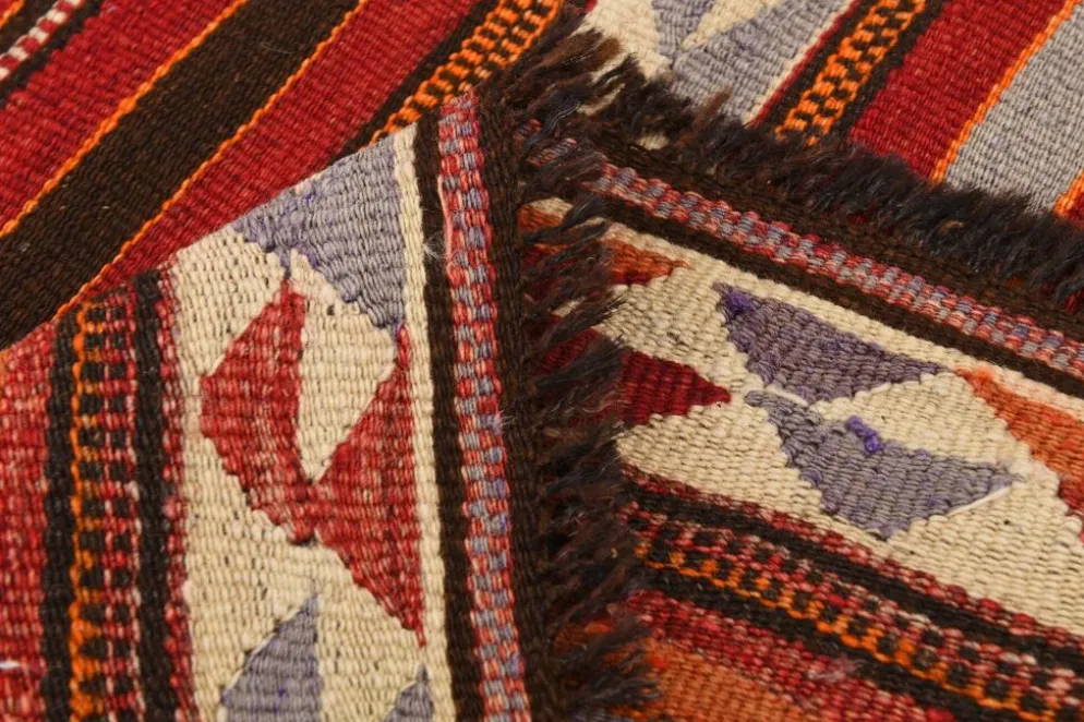 Tapis Kilim turc rouge et bleu 4x9, tapis de salon, Kilim vintage 133x272 cm