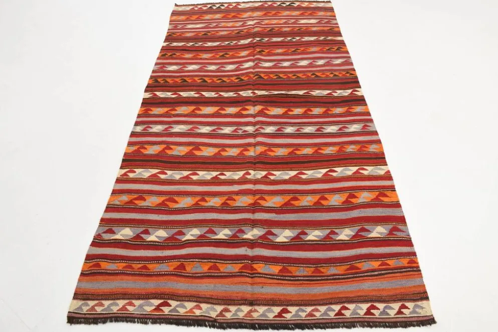 Tapis Kilim turc rouge et bleu 4x9, tapis de salon, Kilim vintage 133x272 cm
