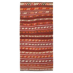 Tapis Kilim turc rouge et bleu 4x9, tapis de salon, Kilim vintage 133x272 cm