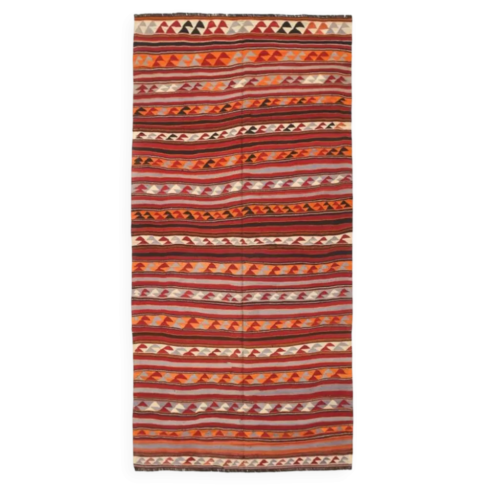 Tapis Kilim turc rouge et bleu 4x9, tapis de salon, Kilim vintage 133x272 cm