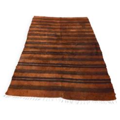 Tapis Kilim turc rustique orange brûlé, tapis en laine fait main, 146x220 cm