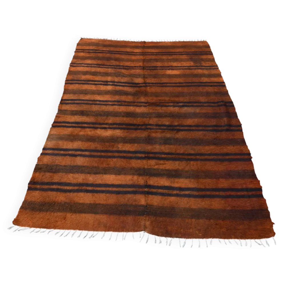 Tapis Kilim turc rustique orange brûlé, tapis en laine fait main, 146x220 cm