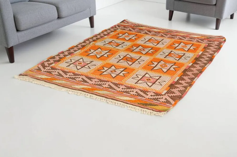 Tapis Kilim turc vintage, tapis d'accent anatolien tissé à la main, sku-141