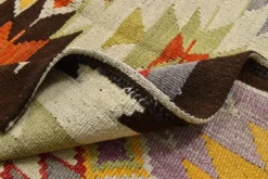 Tapis Kilim Turc 6x10 Laine Fait Main, Style Bohème, Motifs Géométriques,