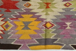 Tapis Kilim Turc 6x10 Laine Fait Main, Style Bohème, Motifs Géométriques,