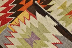 Tapis Kilim Turc 6x10 Laine Fait Main, Style Bohème, Motifs Géométriques,