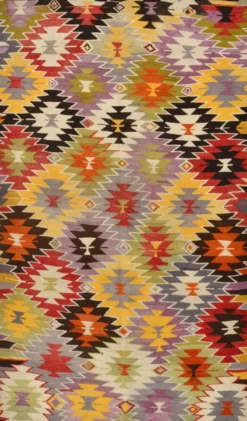 Tapis Kilim Turc 6x10 Laine Fait Main, Style Bohème, Motifs Géométriques,