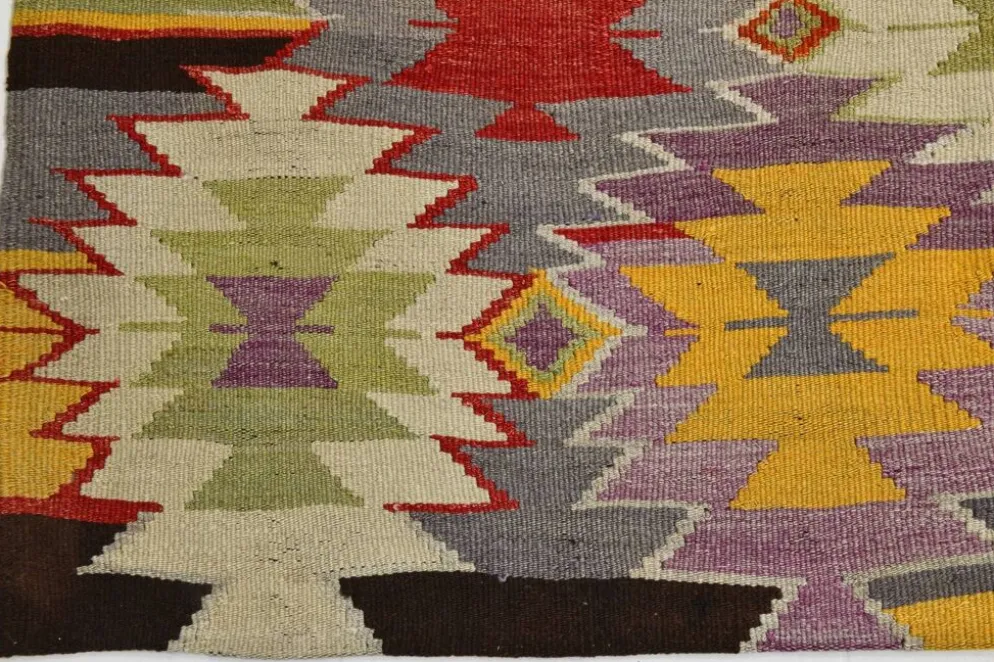 Tapis Kilim Turc 6x10 Laine Fait Main, Style Bohème, Motifs Géométriques,