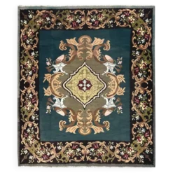 Tapis Kilim vert sarcelle fait à la main, tapis oriental, tapis carré de Moldavie.
