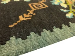 Tapis Kilim vert sarcelle fait à la main, tapis oriental, tapis carré de Moldavie.