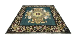 Tapis Kilim vert sarcelle fait à la main, tapis oriental, tapis carré de Moldavie.