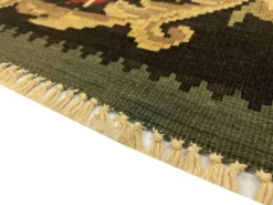 Tapis Kilim vert sarcelle fait à la main, tapis oriental, tapis carré de Moldavie.