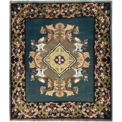 Tapis Kilim vert sarcelle fait à la main, tapis oriental, tapis carré de Moldavie.