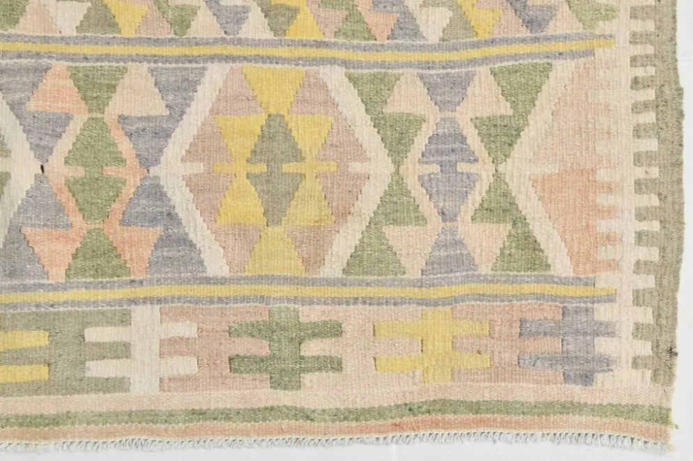 Tapis Kilim Vintage Laine Fait Main, Bohème, Motifs Géométriques, 149X247Cm