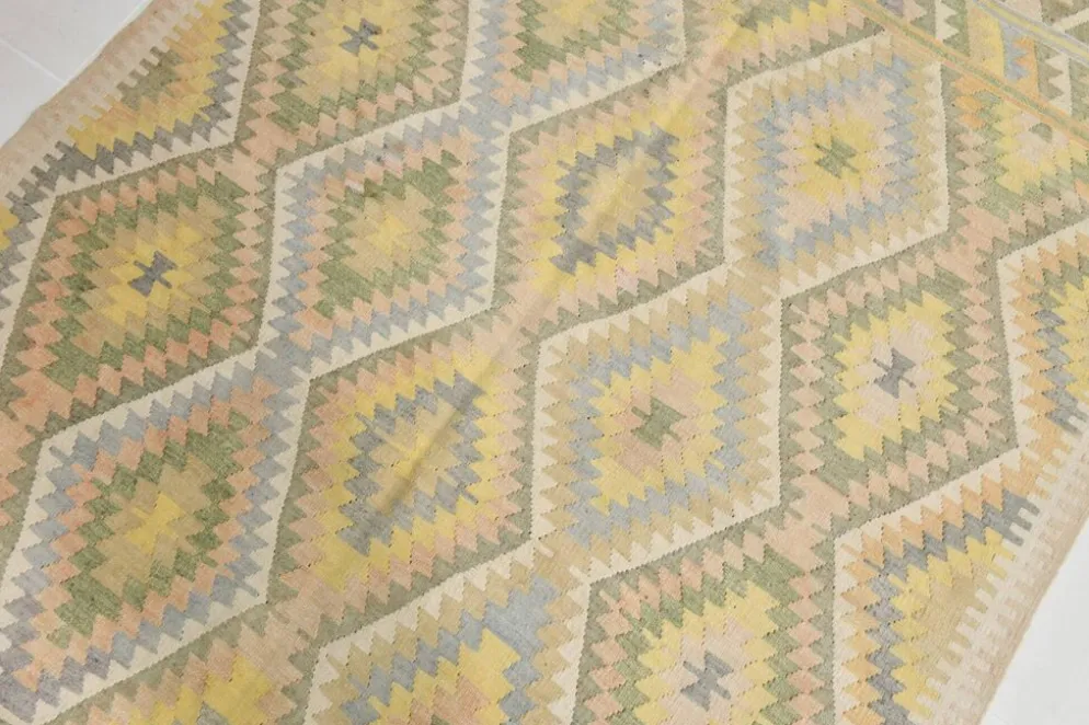 Tapis Kilim Vintage Laine Fait Main, Bohème, Motifs Géométriques, 149X247Cm