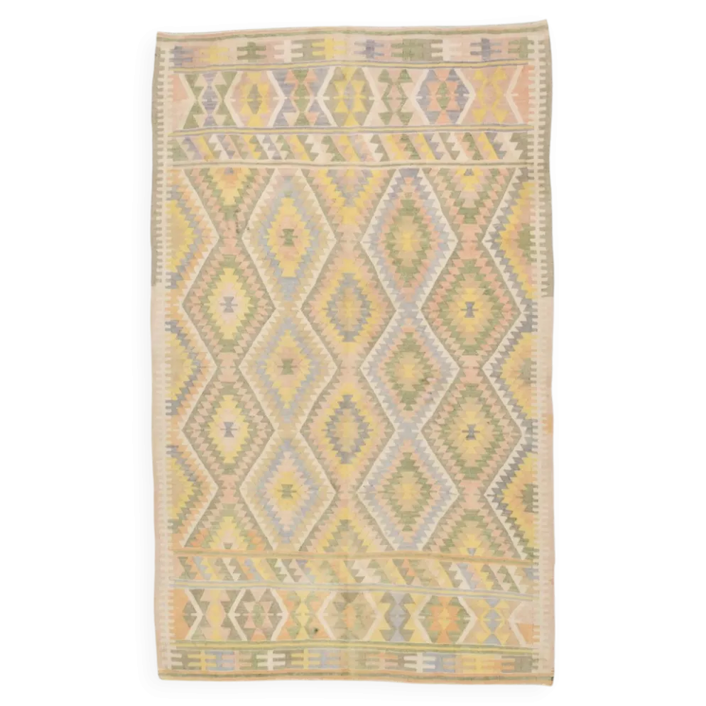 Tapis Kilim Vintage Laine Fait Main, Bohème, Motifs Géométriques, 149X247Cm