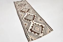 Tapis Kilim vintage marron foncé 3x11, tapis pour couloir bohème, 97x324.