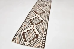 Tapis Kilim vintage marron foncé 3x11, tapis pour couloir bohème, 97x324.