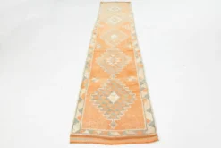 Tapis Kilim Vintage Orange et Beige, Motifs Géométriques Anatoliens