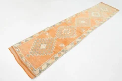 Tapis Kilim Vintage Orange et Beige, Motifs Géométriques Anatoliens