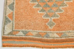 Tapis Kilim Vintage Orange et Beige, Motifs Géométriques Anatoliens