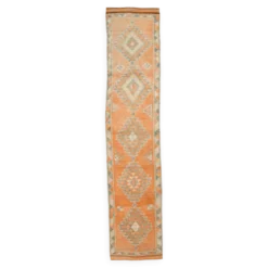 Tapis Kilim Vintage Orange et Beige, Motifs Géométriques Anatoliens