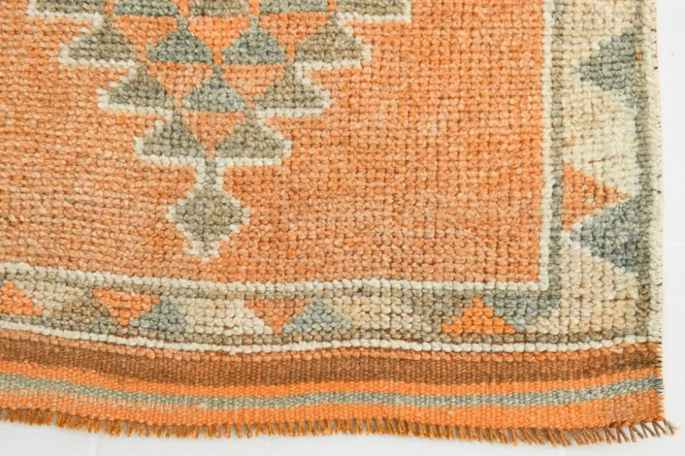 Tapis Kilim Vintage Orange et Beige, Motifs Géométriques Anatoliens