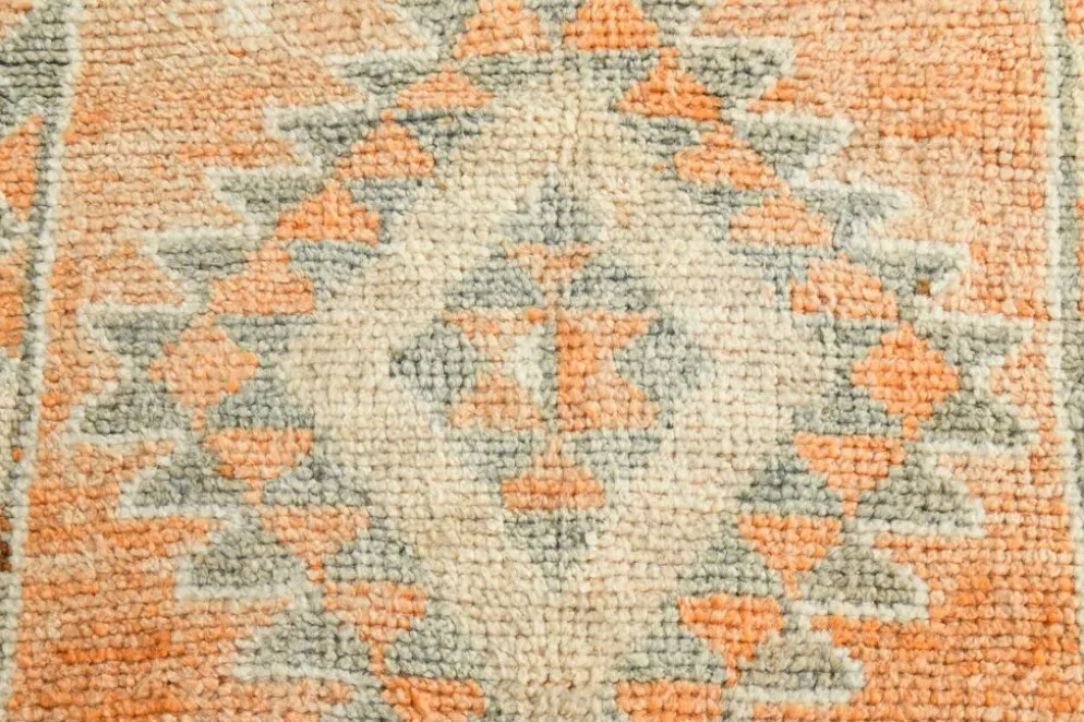 Tapis Kilim Vintage Orange et Beige, Motifs Géométriques Anatoliens