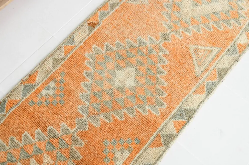 Tapis Kilim Vintage Orange et Beige, Motifs Géométriques Anatoliens