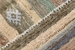 Tapis Kilim vintage rayé vert et marron 6x8, tapis fait main traditionnel