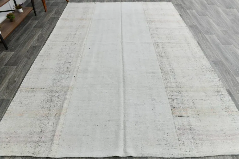 Tapis Kilim Vintage Turc Off White, Tapis Bohème Tissé à la Main, 23x328Cm