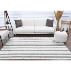 Tapis kilim vintage turc Oushak fait main en laine et coton blanc 157x230