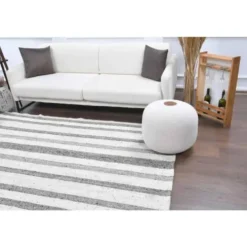 Tapis kilim vintage turc Oushak fait main en laine et coton blanc 157x230