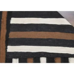 Tapis kilim vintage turc Oushak fait à la main en laine et coton marron 130x181