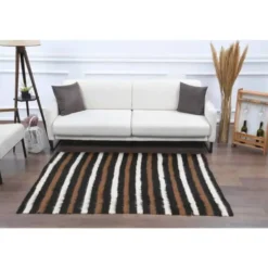 Tapis kilim vintage turc Oushak fait à la main en laine et coton marron 130x181