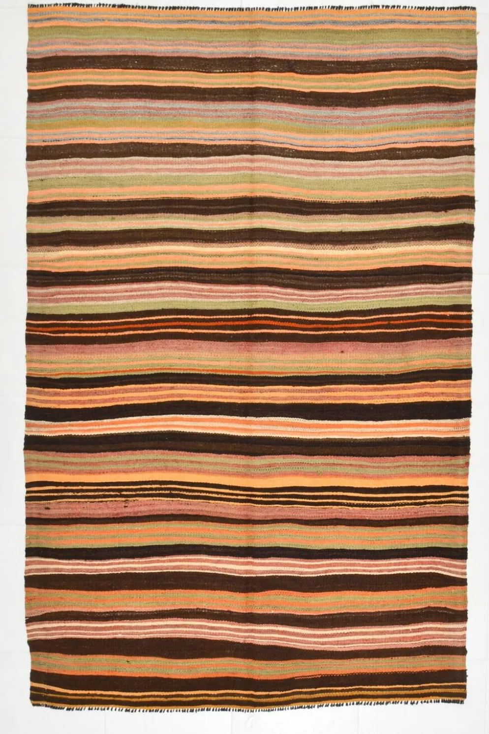 Tapis Kilim vintage 4x7 pour chambre de ferme, 139x215 cm