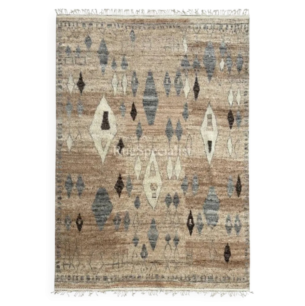 Tapis marocain moderne fait à la main. 100 % laine naturelle. Options personnalisées disponibles.