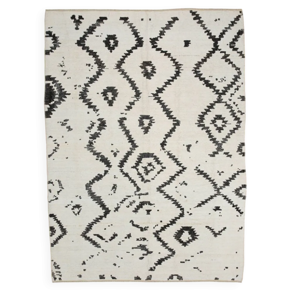 Tapis marocain moderne super doux blanc neutre 7x10, 216x294 cm
