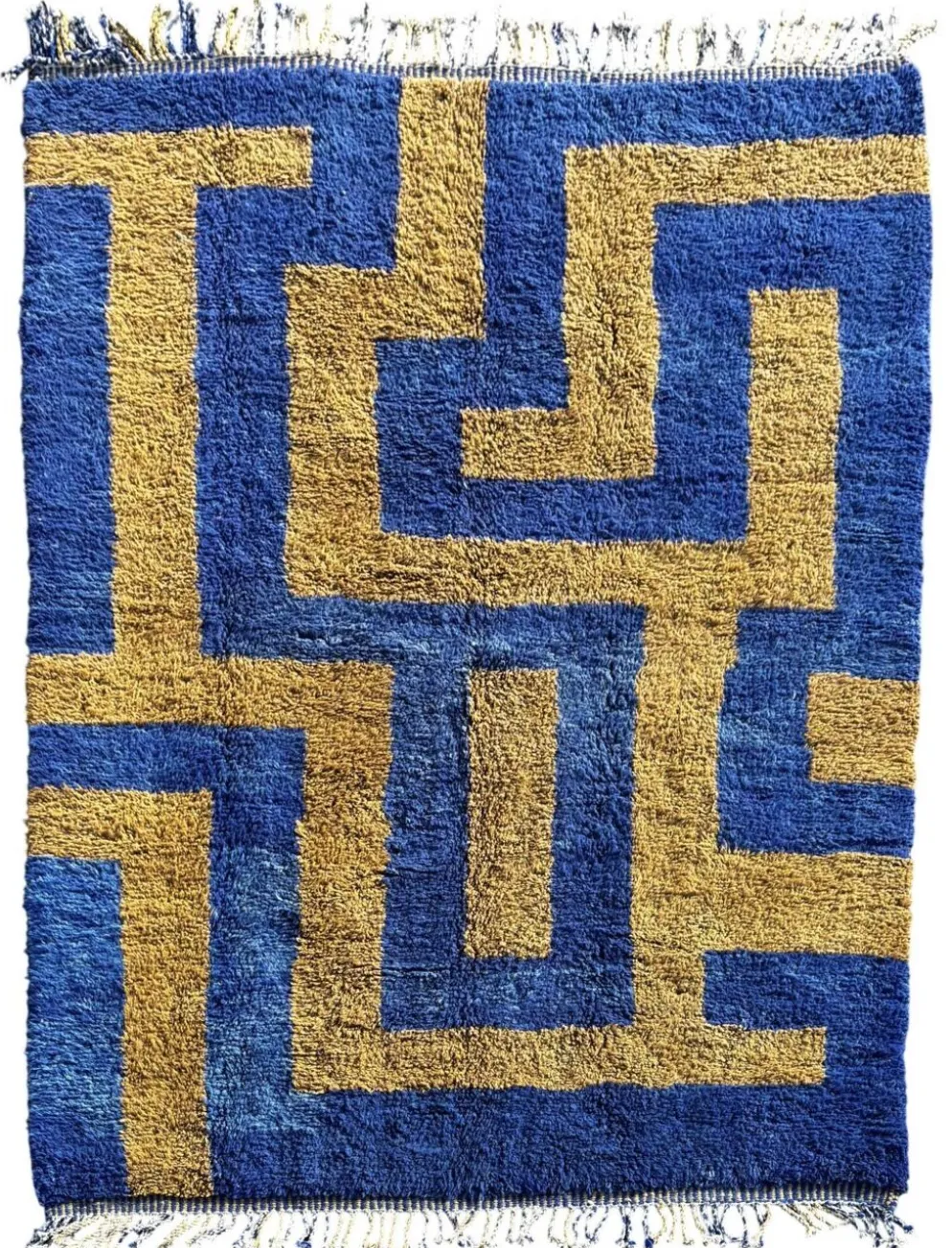 Tapis marocain Mrirt bleu et vert sur mesure en laine, Aftas