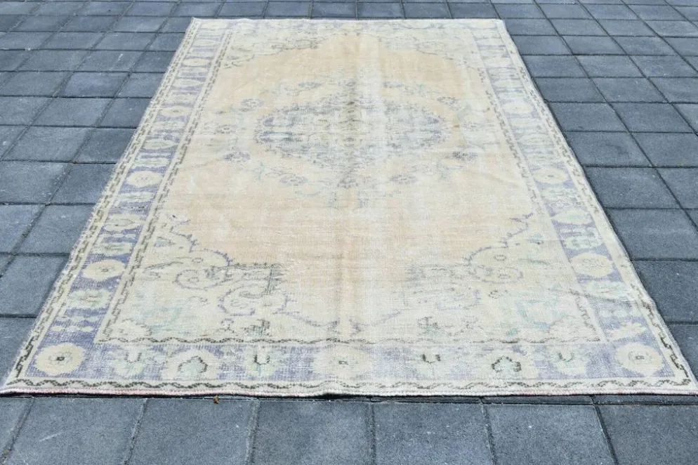 Tapis Médaillon Neutre Pâle, Tapis Vintage Bleu Poudré, 190x290 Cm