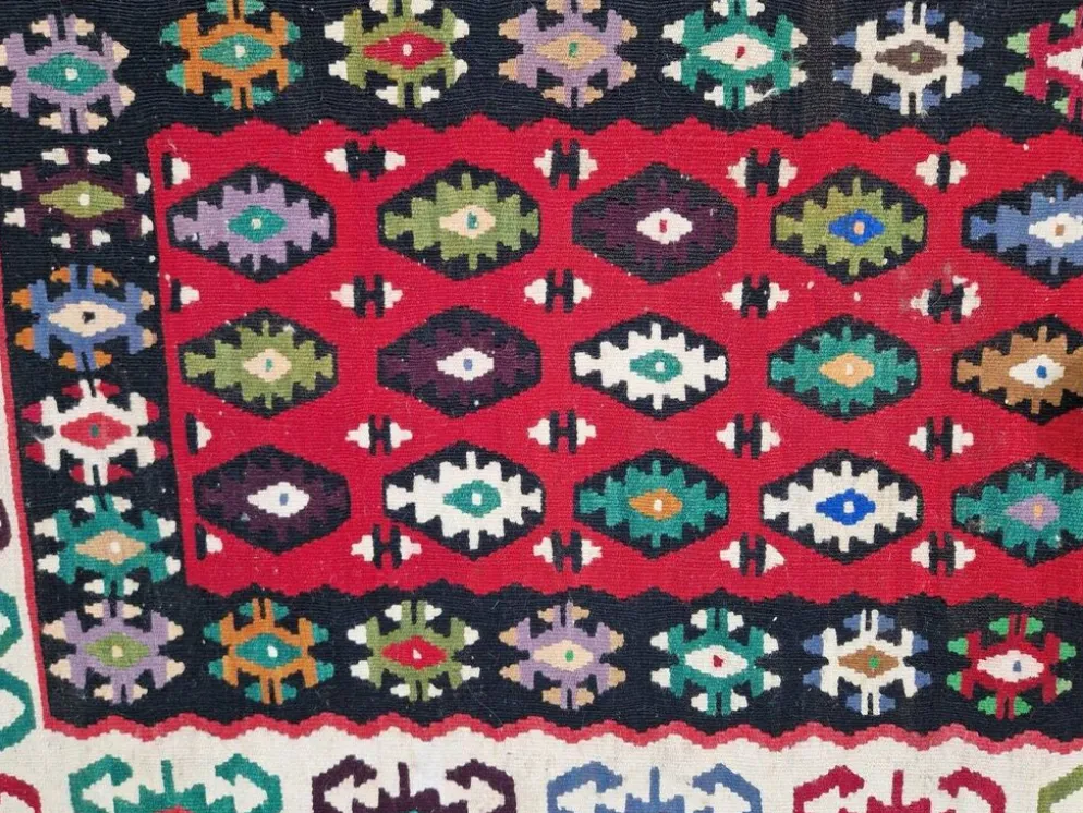 Tapis mural boho vintage Kelim, années 1950
