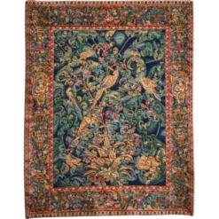 Tapis mural Mid Century oiseaux, animaux et feuilles, Belgique années 1960