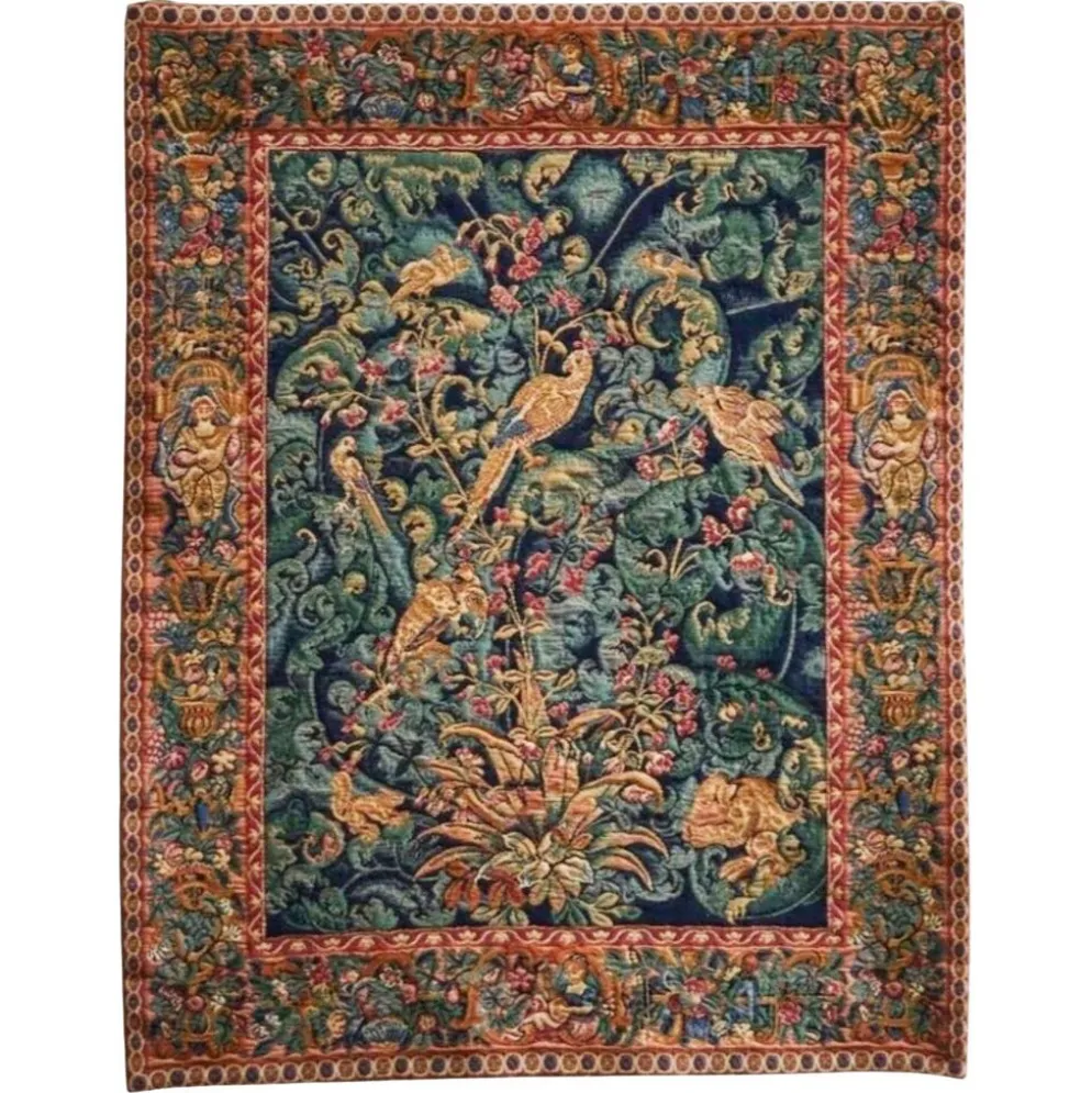 Tapis mural Mid Century oiseaux, animaux et feuilles, Belgique années 1960