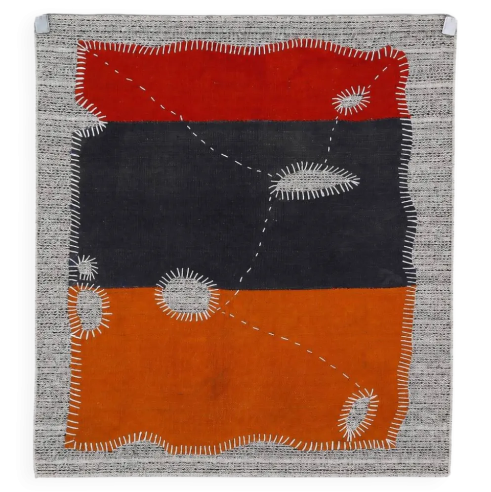 Tapis mural vintage anatolien, art textile mural, 90x106 cm
