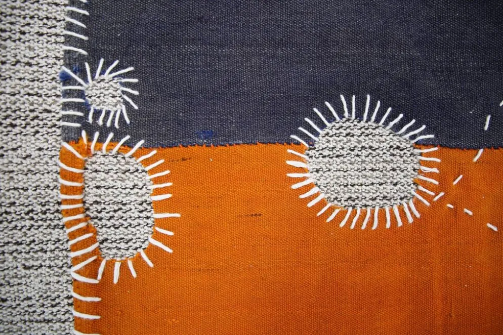 Tapis mural vintage anatolien, art textile mural, 90x106 cm