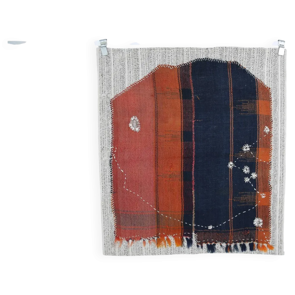 Tapis mural vintage bleu nuit et brique, 106x117 cm