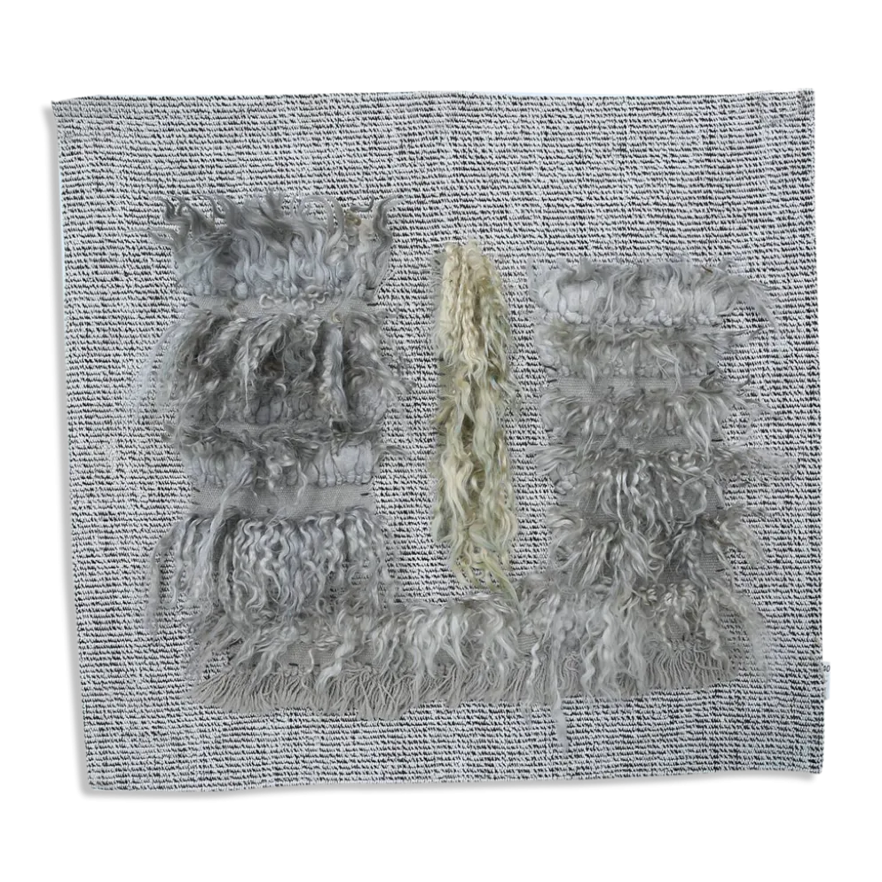 Tapis Mural Vintage Texturé en Laine Naturelle – Tons Gris & Crème, 90x98