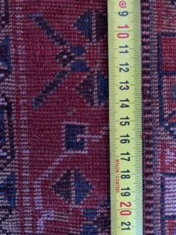 Tapis nomade persan Qashqai ancien fait main – fond bleu 94x112cm